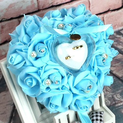 Wewoo Fleurs Artificielles La boîte à bagues en forme de coeur peut accrocher des fournitures de mariage d'oreiller mousse rose de simulation bleu