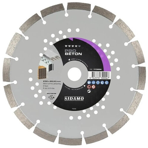 Sidamo Disques diamants jante segmentée matériaux de construction Pro Béton diamètre 230 mm, épaisseur 2,4 mm, alésage 22,2 mm