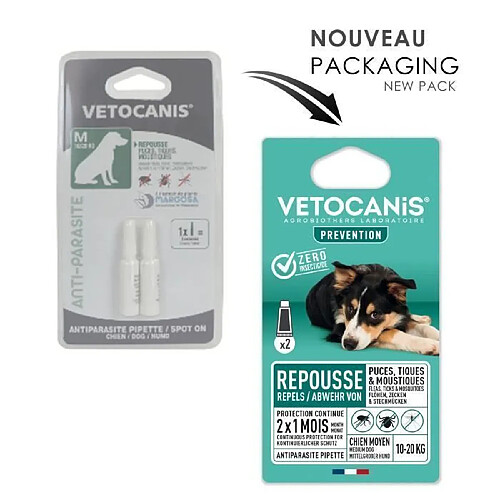 VETOCANIS 2 Pipettes anti-puces et anti-tiques - Pour chien 10-20 kg - 2x 1 mois de protection