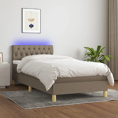 Sommier à lattes LED,Cadre à lattes de lit avec matelas pour Adulte Taupe 100x200 cm Tissu -MN72177