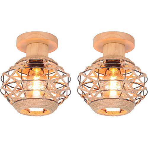 Stoex 2PCS-Plafonnier Vintage , E27 Lampe De Plafond Rétro, Abat-Jour Cage En Ficelle Métallique Ø20CM,Pour Salon Salle Chambre