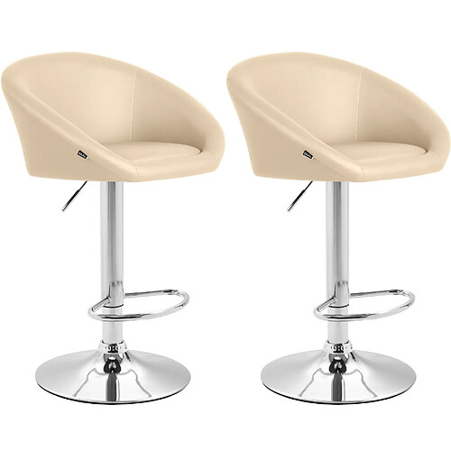 Decoshop26 Lot de 2 tabourets de bar chaises hautes design moderne en PVC crème et métal chromé 10_0004348