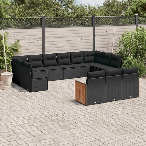 vidaXL Salon de jardin avec coussins 13 pcs noir résine tressée