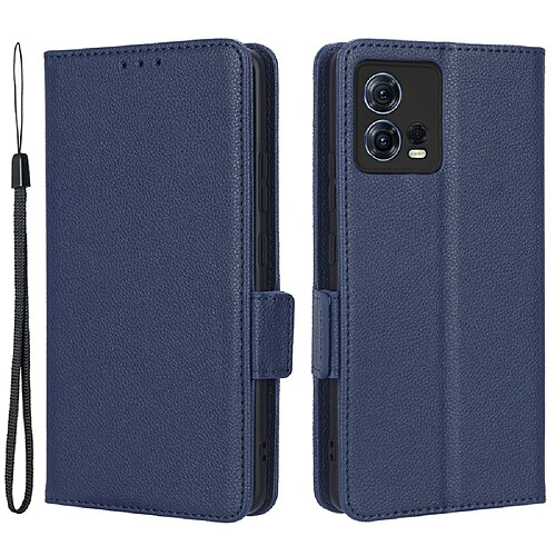 Etui en PU texture litchi, fermoir magnétique double avec support pour votre Motorola Edge 30 Fusion 5G/Moto S30 Pro 5G - bleu foncé