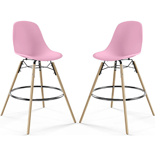 ICONIK INTERIOR Tabouret de Bar - Design Scandinave - Pieds en Bois - Lot de 2 - Skögur Rose Clair