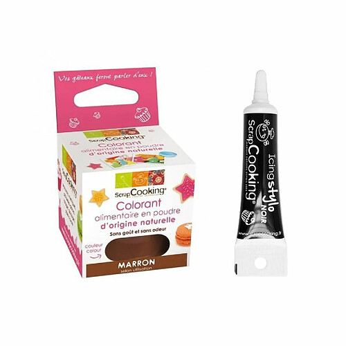 Scrapcooking Colorant alimentaire naturel en poudre Marron + Stylo glaçage noir