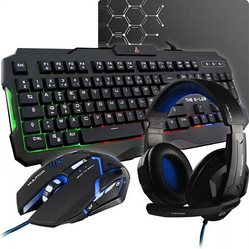 THE G-LAB COMBO ARGON Clavier FR Rétroéclairé Performance + Souris Revetement Soft-Touch + Casque KORP 100 + Tapis Antidérap