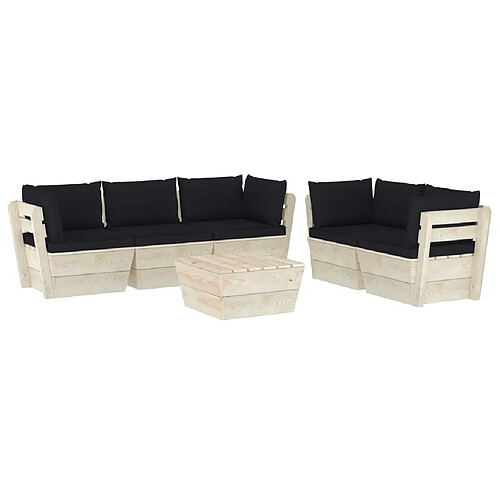 Maison Chic Salon de jardin palette 6 pcs avec coussins - Table et chaises d'extérieur - Mobilier/Meubles de jardin Moderne épicéa imprégné -MN88790