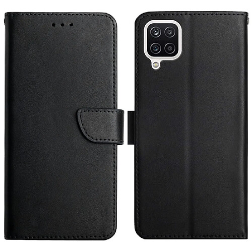 Etui en cuir véritable texture nappa, anti-empreintes digitales, antichoc noir pour votre Samsung Galaxy A12/M12