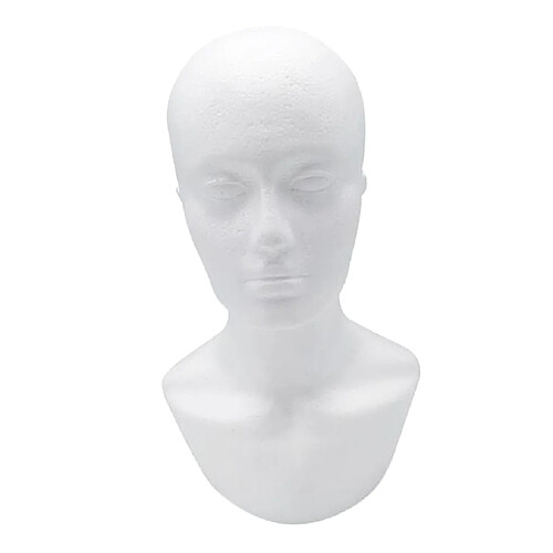 Mousse Légère Mannequin Homme Tête Chapeau Perruque Lunettes Présentoir Blanc 01