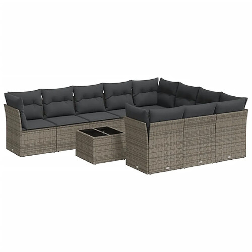 Maison Chic Salon de jardin 11 pcs avec coussins | Ensemble de Table et chaises | Mobilier d'Extérieur gris résine tressée -GKD59381