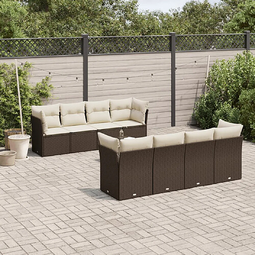 vidaXL Salon de jardin avec coussins 9 pcs marron résine tressée