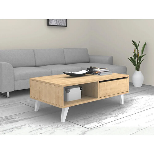 Vente-Unique Table basse avec 1 portes et 2 niches - Naturel et blanc - SOLAMIA