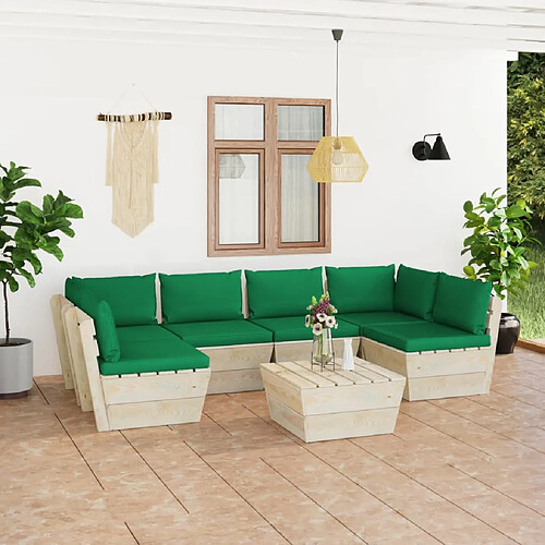 vidaXL Salon de jardin palette 7 pcs avec coussins bois d'épicéa