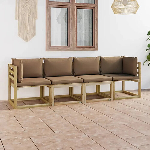 vidaXL Canapé de jardin 4 places avec coussins taupe