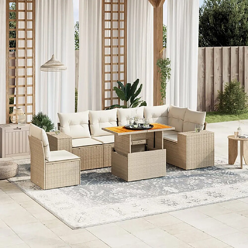 vidaXL Salon de jardin avec coussins 7 pcs beige résine tressée