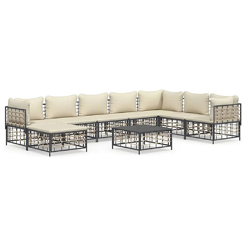 Maison Chic Salon de jardin 9 pcs + coussins - Mobilier/Meubles de jardin - Table et chaises d'extérieur anthracite résine tressée -MN65334