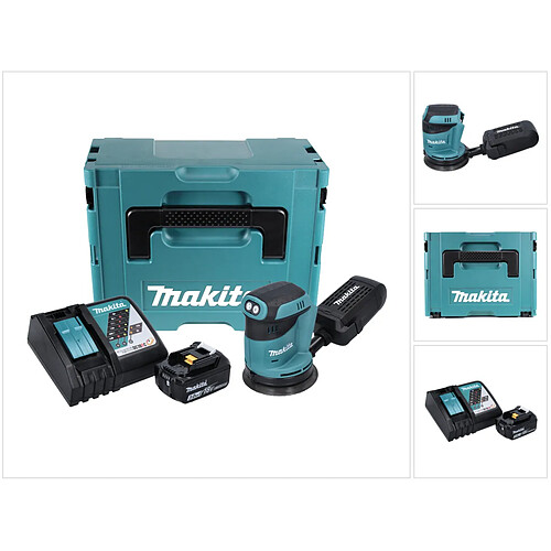 Makita DBO 180 RF1J Ponceuse excentrique sans fil, 18V + 1x Batterie 3,0Ah + Chargeur + Makpac