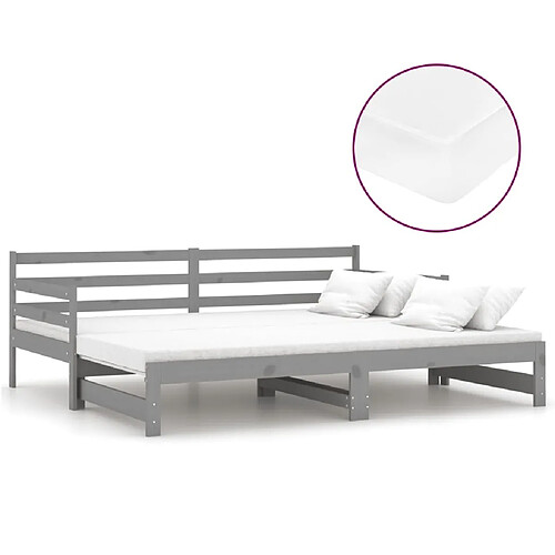 Maison Chic Lit d'appoint 2x(90x200)cm,Lit coulissant Lit de repos Gris Bois de pin massif -GKD43519