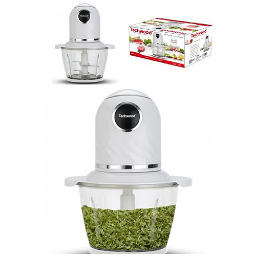 Techwood Mini Hachoir 800mL 300W 4 Lames en Inox avec Couvercle de sécurité blanc Rétro éclairé