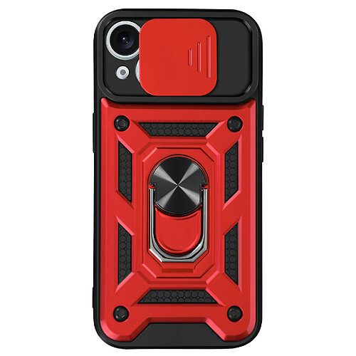 Mayaxess Coque pour iPhone 15 Bague Support Cache Caméra Coulissant Rouge