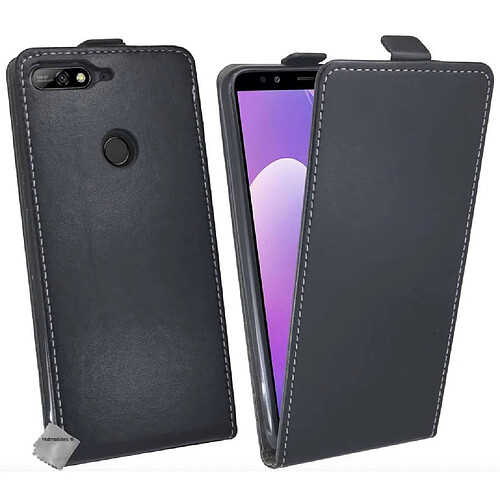 Htdmobiles Housse etui PU cuir fine pour Huawei Y7 (2018) + verre trempe - NOIR