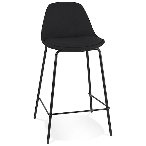 Alterego Tabouret snack mi-hauteur 'BULMA MINI' en tissu noir et pied en métal noir