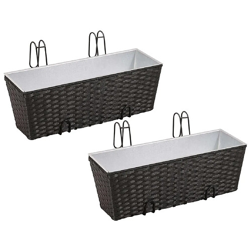 vidaXL Ensemble de jardinières de balcon Trapèze Rotin 50cm 2 pcs Noir