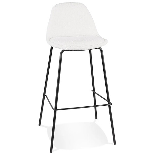 Alterego Tabouret de bar 'PLUMAR' en tissu bouclé blanc et pied en métal noir