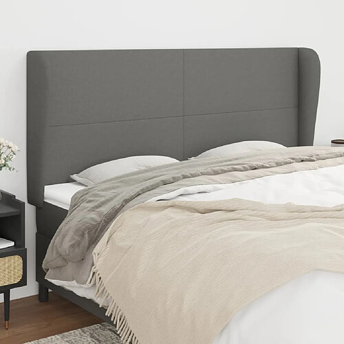 Maison Chic Tête de lit scandinave avec oreilles,meuble de chambre Gris foncé 203x23x118/128 cm Tissu -MN46018