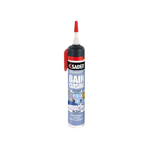 SADER Gachette Mastic Silicone Etanchéité Bain et Cuisine Facile a lisser - Blanc - 200ml