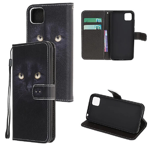 Etui en PU impression de motif texture croisée avec sangle yeux de chat pour votre Huawei Y5P