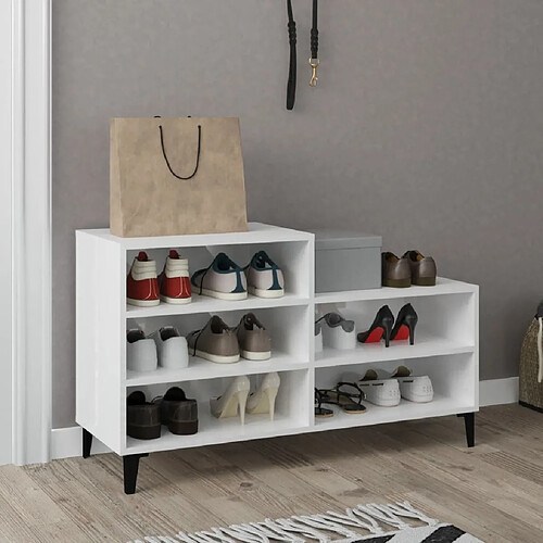 Maison Chic Armoire à chaussure,Meuble à Chaussures Blanc brillant 102x36x60 cm Bois ingénierie -MN28850