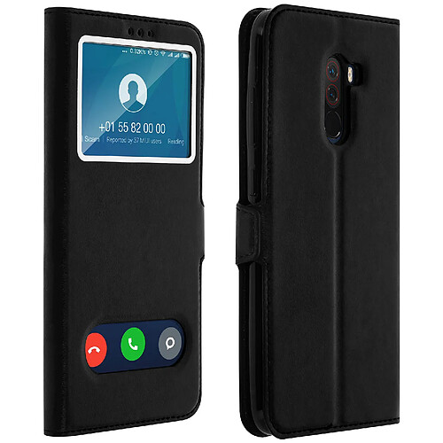 Avizar Housse Xiaomi Pocophone F1 Etui Double Fenêtre Coque Silicone - Noir