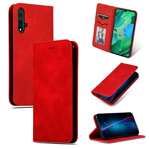 Wewoo Housse Coque Étui en cuir à rabat horizontal magnétique pour peau de rétro Huawei Nova 5 / Nova 5 Pro rouge