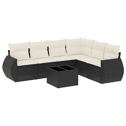 Maison Chic Salon de jardin 7 pcs avec coussins | Ensemble de Table et chaises | Mobilier d'Extérieur noir résine tressée -GKD54572