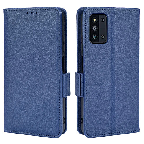 Etui en PU texture litchi, fermoir aimanté avec support bleu foncé pour votre Samsung Galaxy F52 5G