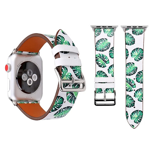 Wewoo Bracelet pour Apple Watch Series 3 & 2 & 1 42mm mode en cuir véritable New Spring Vert Leaf motif de montre