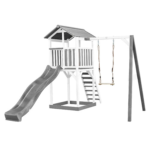 AXI Beach Tower Aire de Jeux avec Toboggan en gris, Balançoire & Bac à Sable | Grande Maison enfant extérieur en gris & BLANC | Cabane de Jeu en Bois FSC