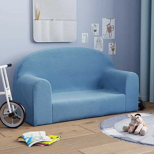 vidaXL Canapé pour enfants 2 places bleu peluche douce