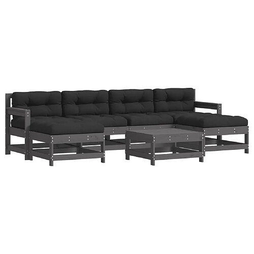 Maison Chic Salon de jardin 7 pcs + coussins - Mobilier/Meubles de jardin - Table et chaises d'extérieur gris bois massif -MN10318