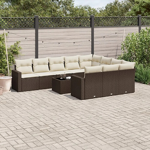 vidaXL Salon de jardin et coussins 11 pcs marron résine tressée