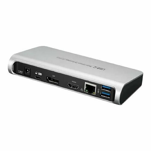 NEDIS Station d'Accueil Multi USB Type-C Type-C Mâle vers 4x USB 3.0 A Femelle + Sortie HDMI™ + VGA Femelle + DisplayPort Femelle + RJ45 (8P8C) Femelle + USB Type-C Femelle 0,2 m Aluminium