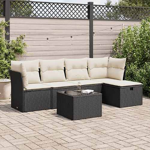 vidaXL Salon de jardin 6 pcs avec coussins noir résine tressée