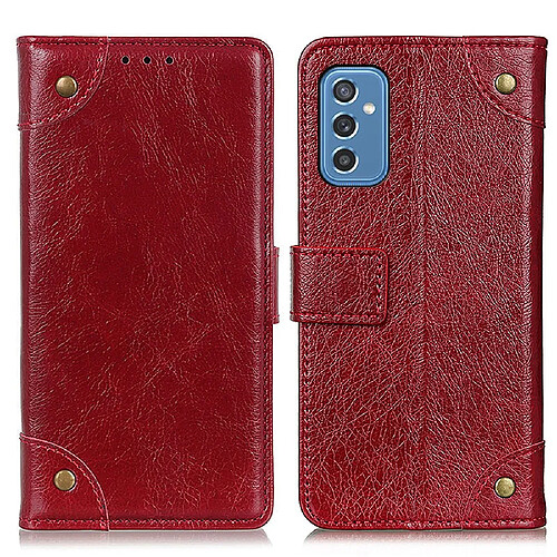 Etui en PU texture nappa, bouton décoratif en laiton rouge pour votre Samsung Galaxy M52 5G