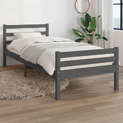 vidaXL Cadre de lit sans matelas gris bois massif 100x200 cm