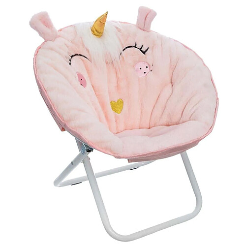 Pegane Fauteuil enfant pliant coloris rose clair - Diamètre 50 x Hauteur 55 cm