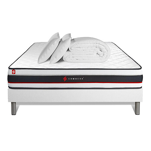 Somness Pack sommier + matelas FORM 140x190 + 2 oreillers mémoire de forme + Couette Percale