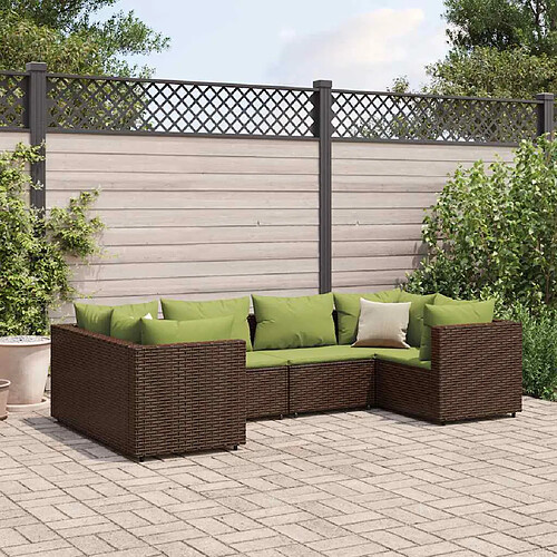 vidaXL Salon de jardin 6 pcs avec coussins Marron Résine tressée