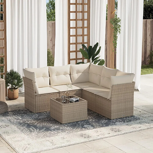 vidaXL Salon de jardin avec coussins 6 pcs beige résine tressée